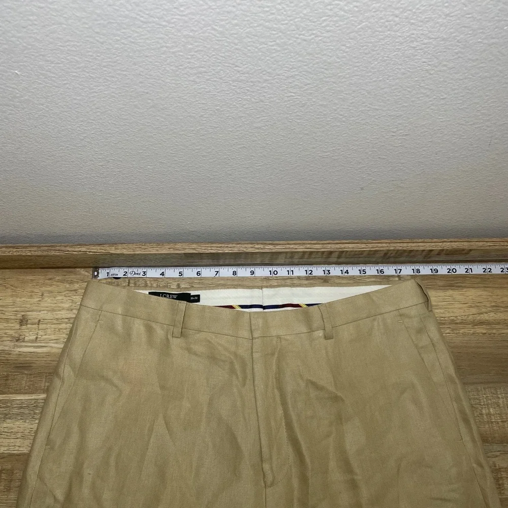 J.Crew Mens 100% Irish Linen Dress Pants Tan Khaki Flat Front 36x32 Summer READ